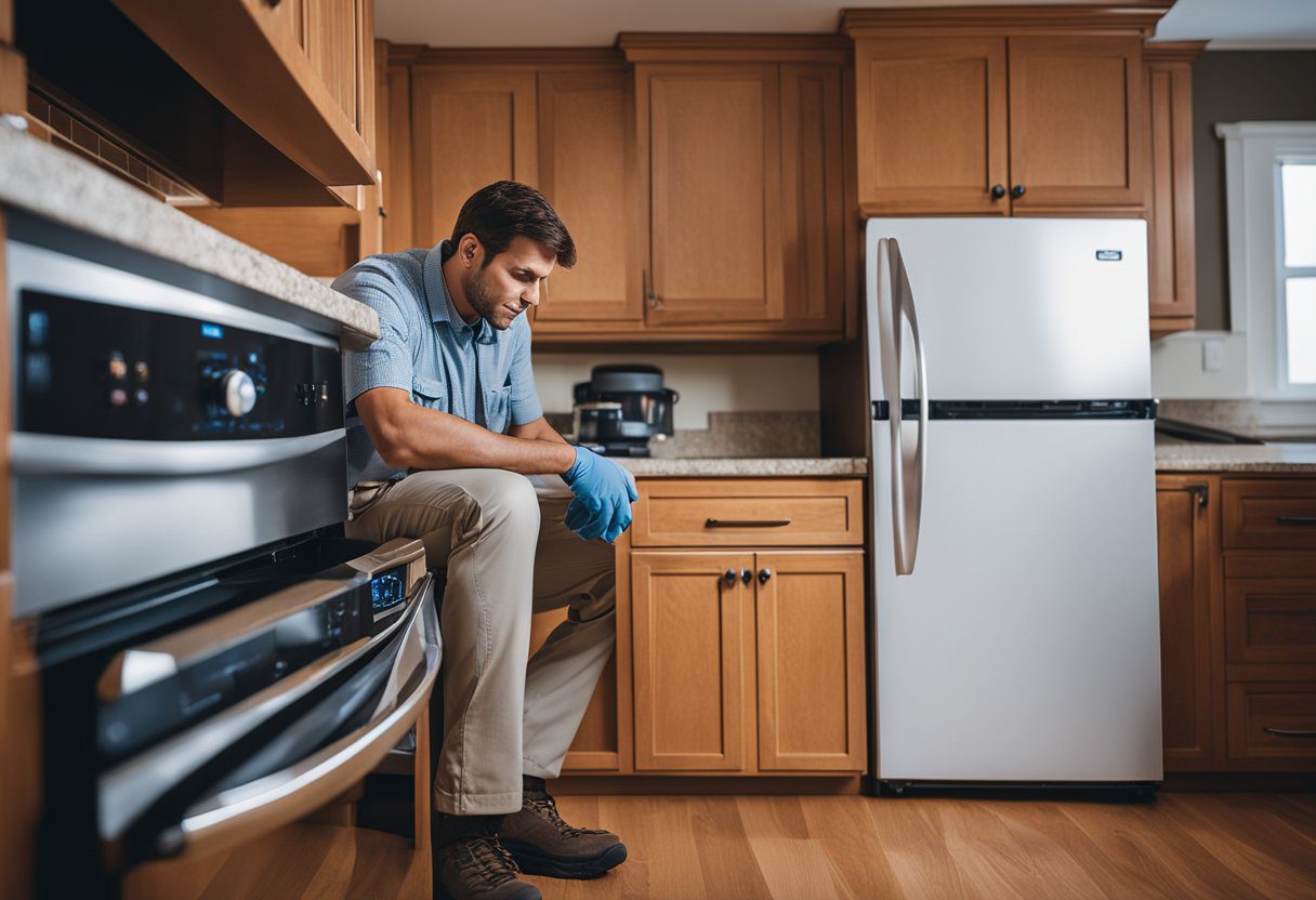 A technician inspects a home's appliances and insulation in Knoxville, TN, noting energy usage and potential efficiency improvements