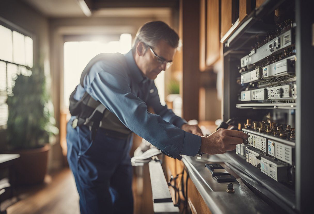 A technician conducts an energy efficiency assessment in a Knoxville home, using tools to measure and analyze energy usage