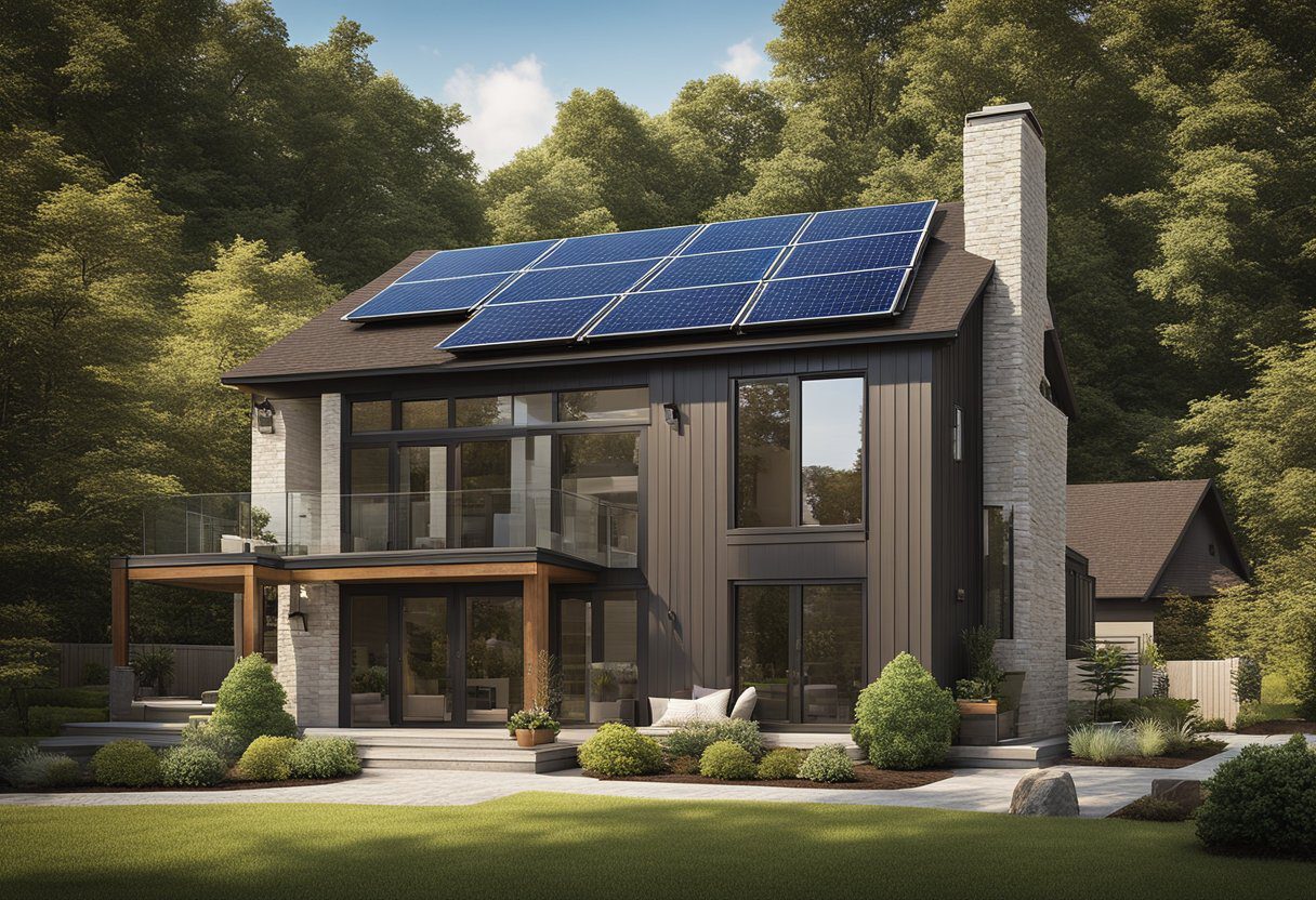 A modern home in Knoxville, TN with energy-efficient features such as solar panels, energy-efficient appliances, and weather-stripped windows