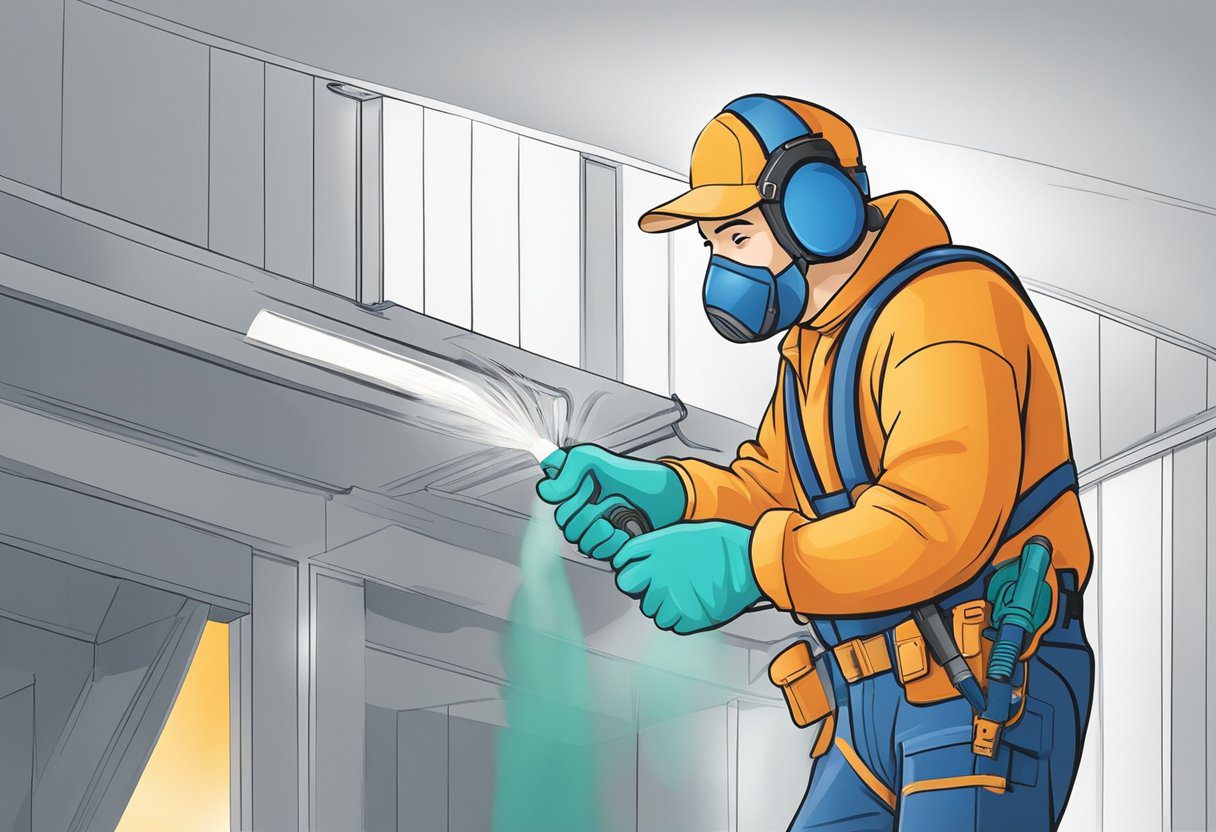 An air duct technician sprays deodorizing solution into a clean air duct, eliminating odors and improving indoor air quality