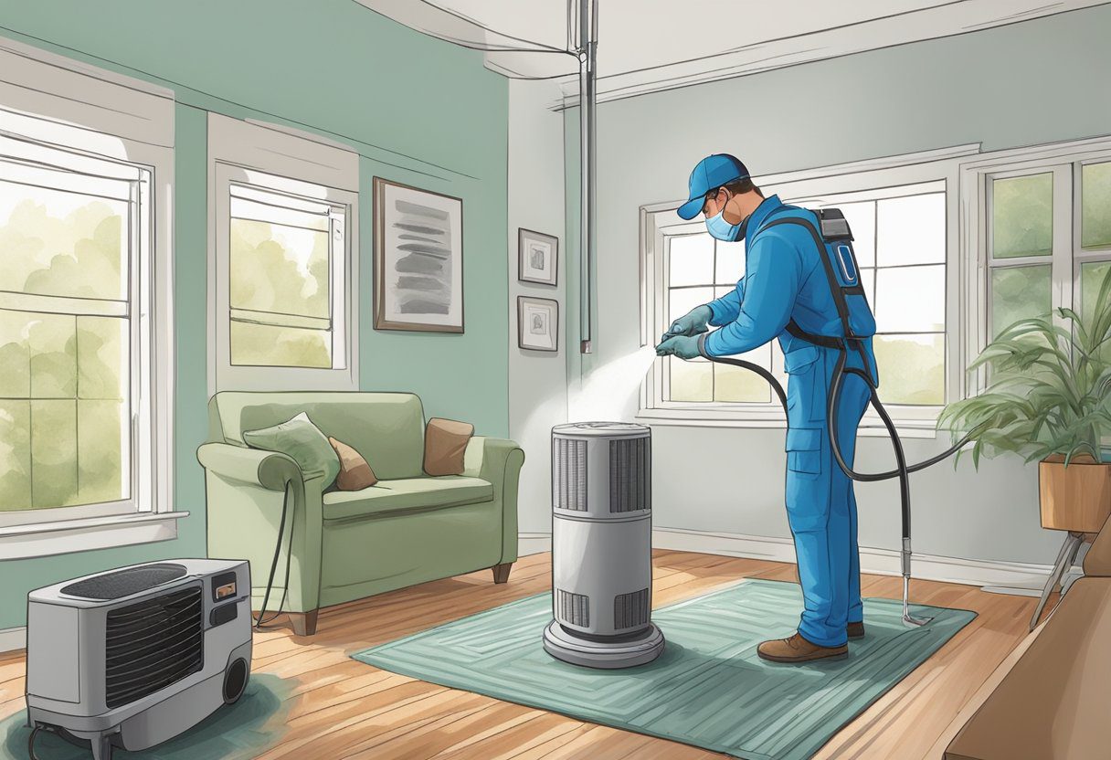 A technician sanitizes and deodorizes air ducts in a modern Knoxville home, using eco-friendly cleaning solutions