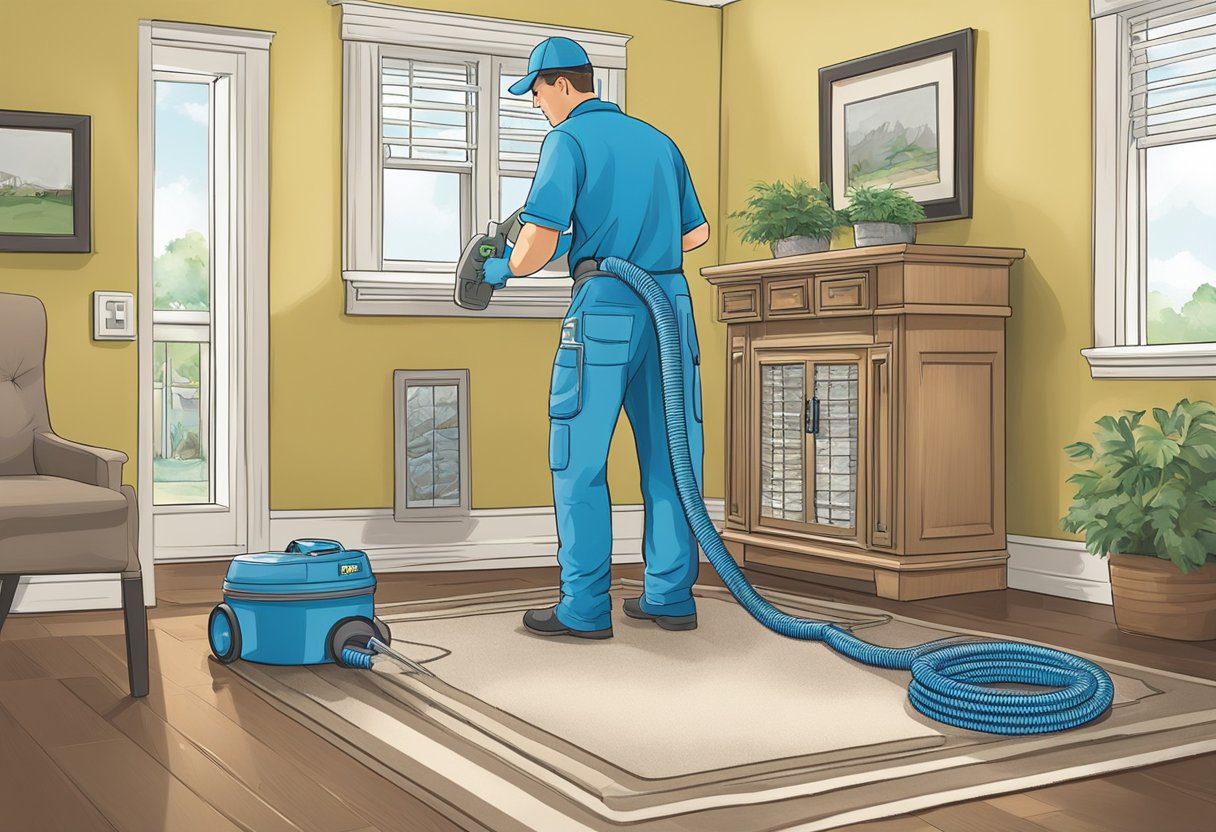 A technician sanitizes and deodorizes air ducts in a Knoxville home, using specialized equipment and cleaning products to ensure a healthy indoor environment